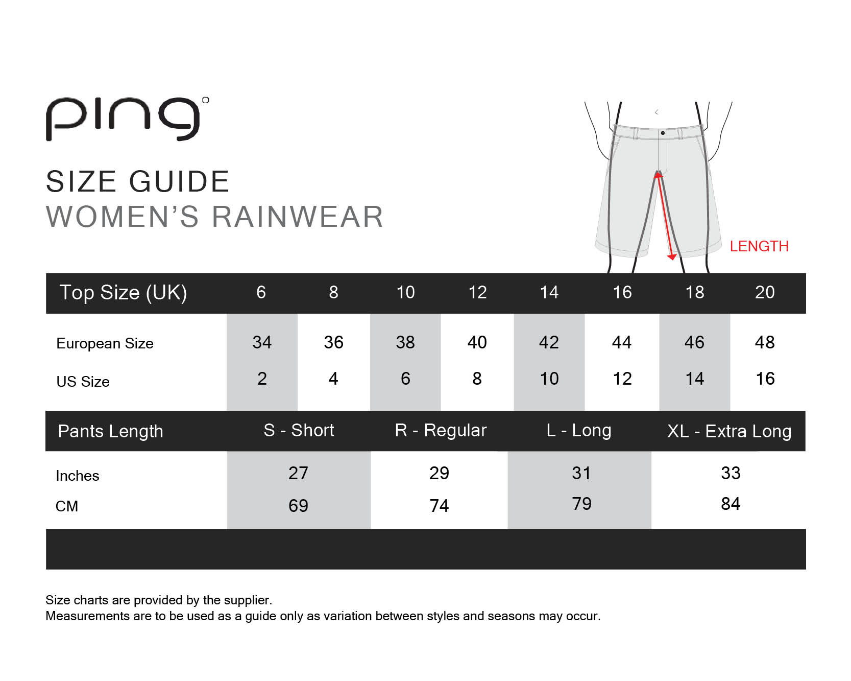 ping-wind & rain wear-womens size chart